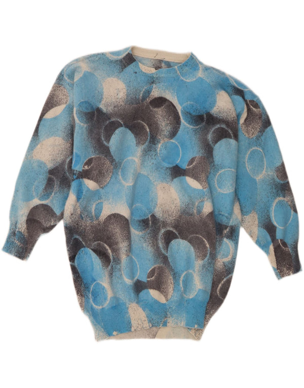 Vintage Dame Crew Neck Jumper Sweater UK 14 Large Blue Geometric