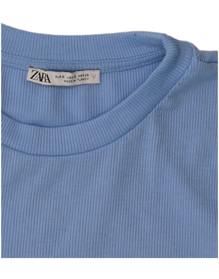 Zara Kvinders Cropped T-Shirt Top UK 10 Small Blå