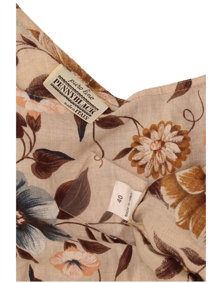 PENNY BLACK Dame Ærmeløs Skede Kjole IT 40 Small Beige Floral Linen