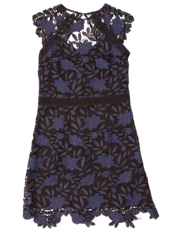 Lipsy Dame A-Line Kjole UK 14 Medium Navy Blue Floral Polyester
