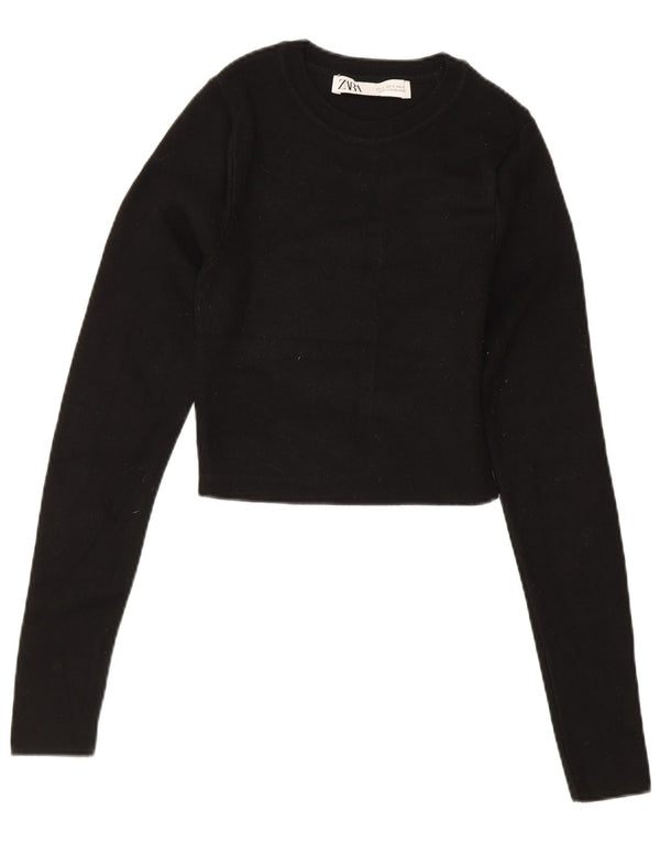 Zara Womens Crop Top Langærmet UK 8 Small Black Viscose