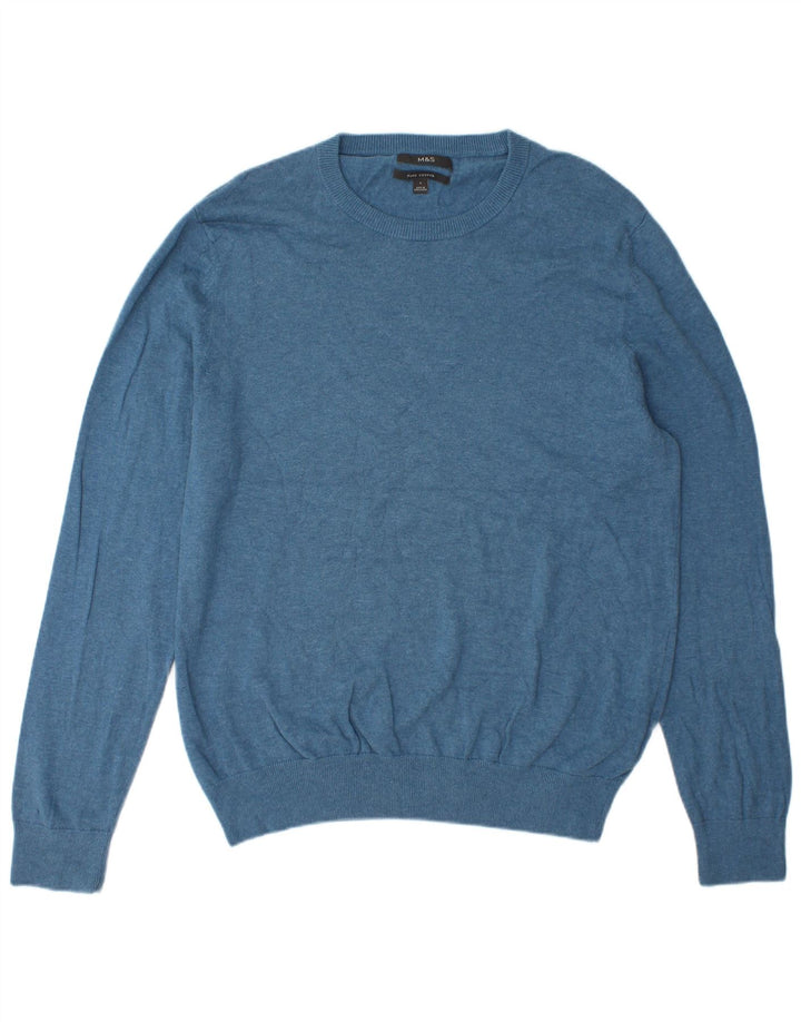 Marks & Spencer Herre sweater med rund hals, stor blå bomuld