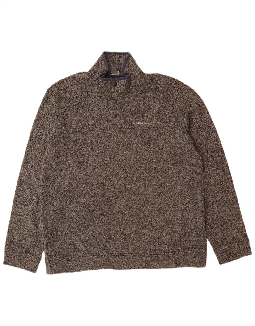 EDDIE BAUER Herre Button Neck Sweatshirt Jumper XL Grå Flecked Polyester