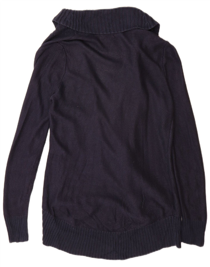 Eddie Bauer Dame Open Cardigan Sweater UK 12 Medium Navy Blue Rayon