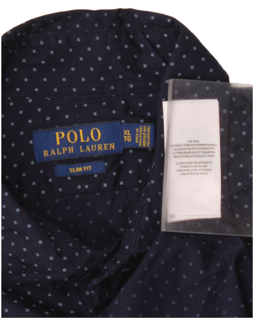 POLO RALPH LAUREN Herre Slim Fit skjorte XL Marineblå plettet bomuld
