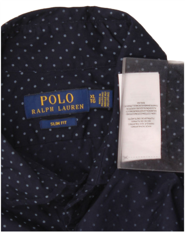 POLO RALPH LAUREN Herre Slim Fit skjorte XL Marineblå plettet bomuld