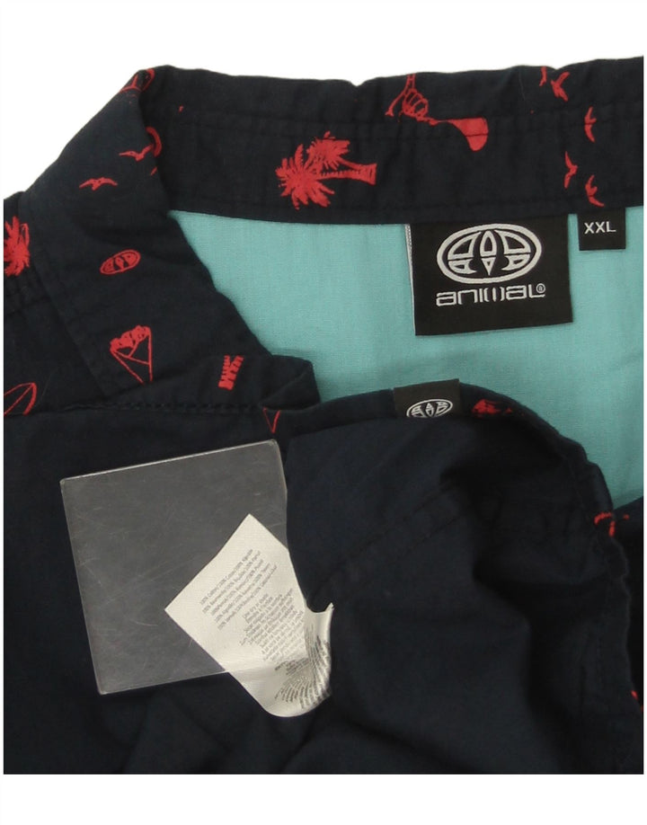 Animal Herre abstrakt mønster kortærmet skjorte 2XL marineblå bomuld