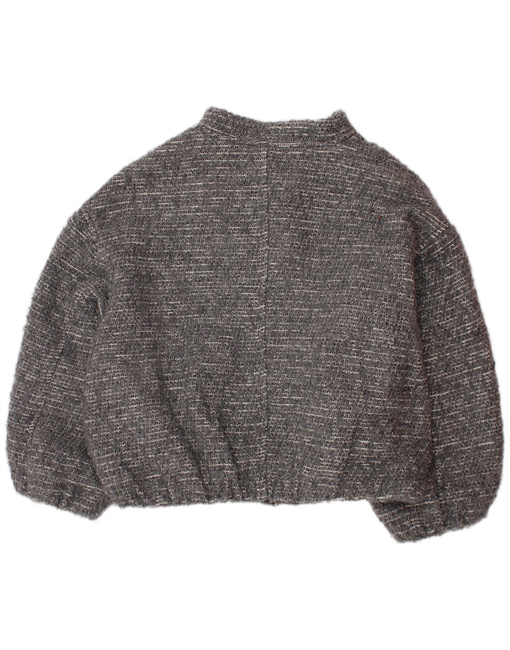 ZARA Piger Crop Bomber Jacket 8-9 år Grå Flecked Bomuld
