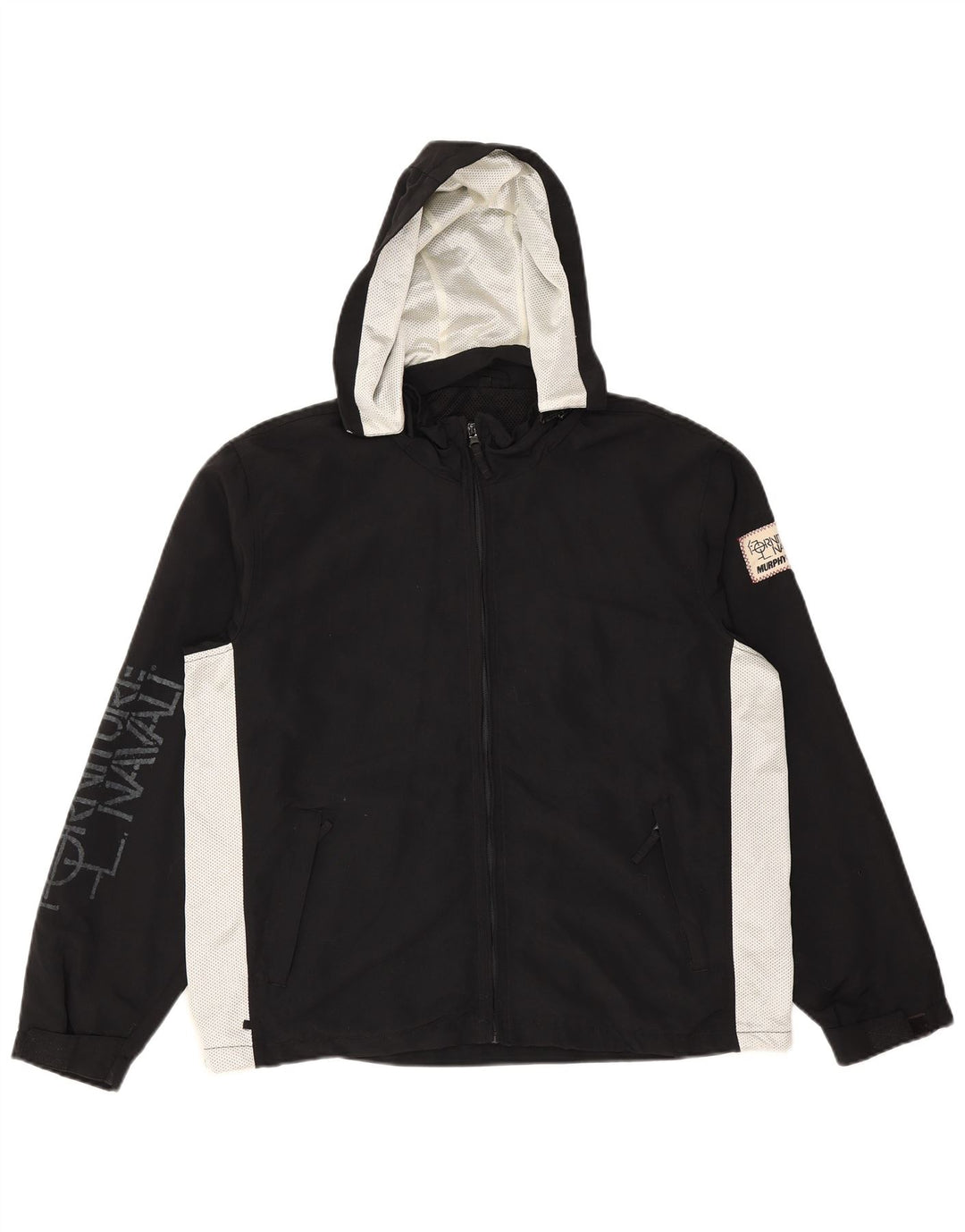 MURPHY & NYE Grafisk regnjakke med hætte til mænd UK 36 Small Black Colourblock