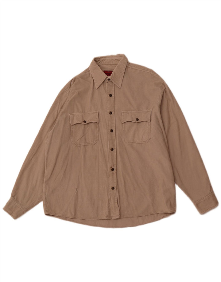 COTTON CLUB Herre fløjlsskjorte Stor beige bomuld