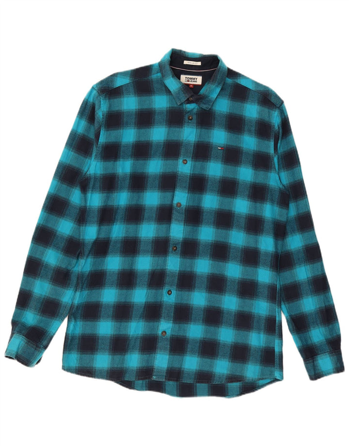 TOMMY HILFIGER Herre Regular Fit Flanelskjorte Medium Blue Ternet Bomuld
