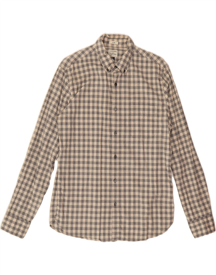 J. CREW Mens Slim Shirt Medium Beige Gingham Cotton Vintage J. Crew and Second-Hand J. Crew from Messina Hembry 