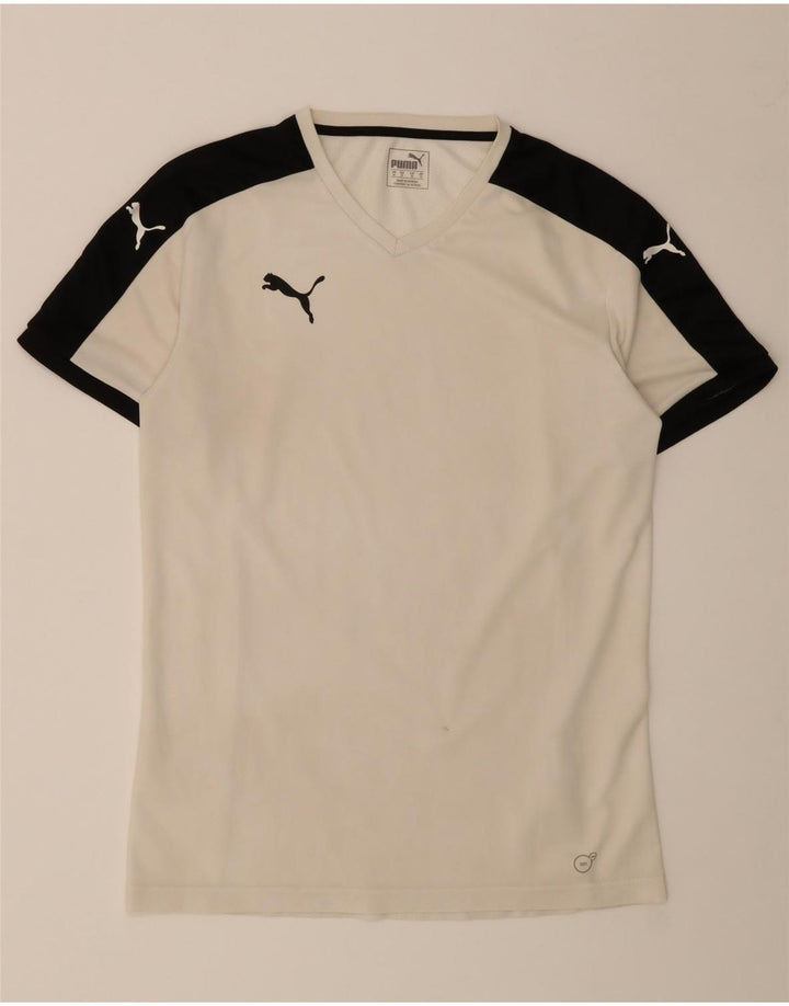 PUMA Mens T-Shirt Top Medium Off White Colourblock Polyester Vintage Puma and Second-Hand Puma from Messina Hembry 