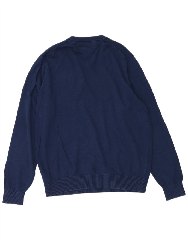 TOMMY HILFIGER Mens V-Neck Jumper Sweater Medium Blue Cotton