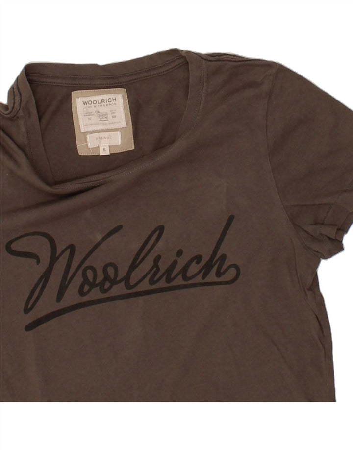 WOOLRICH Womens Graphic T-Shirt Top UK 10 Small Brown Cotton Vintage Woolrich and Second-Hand Woolrich from Messina Hembry 