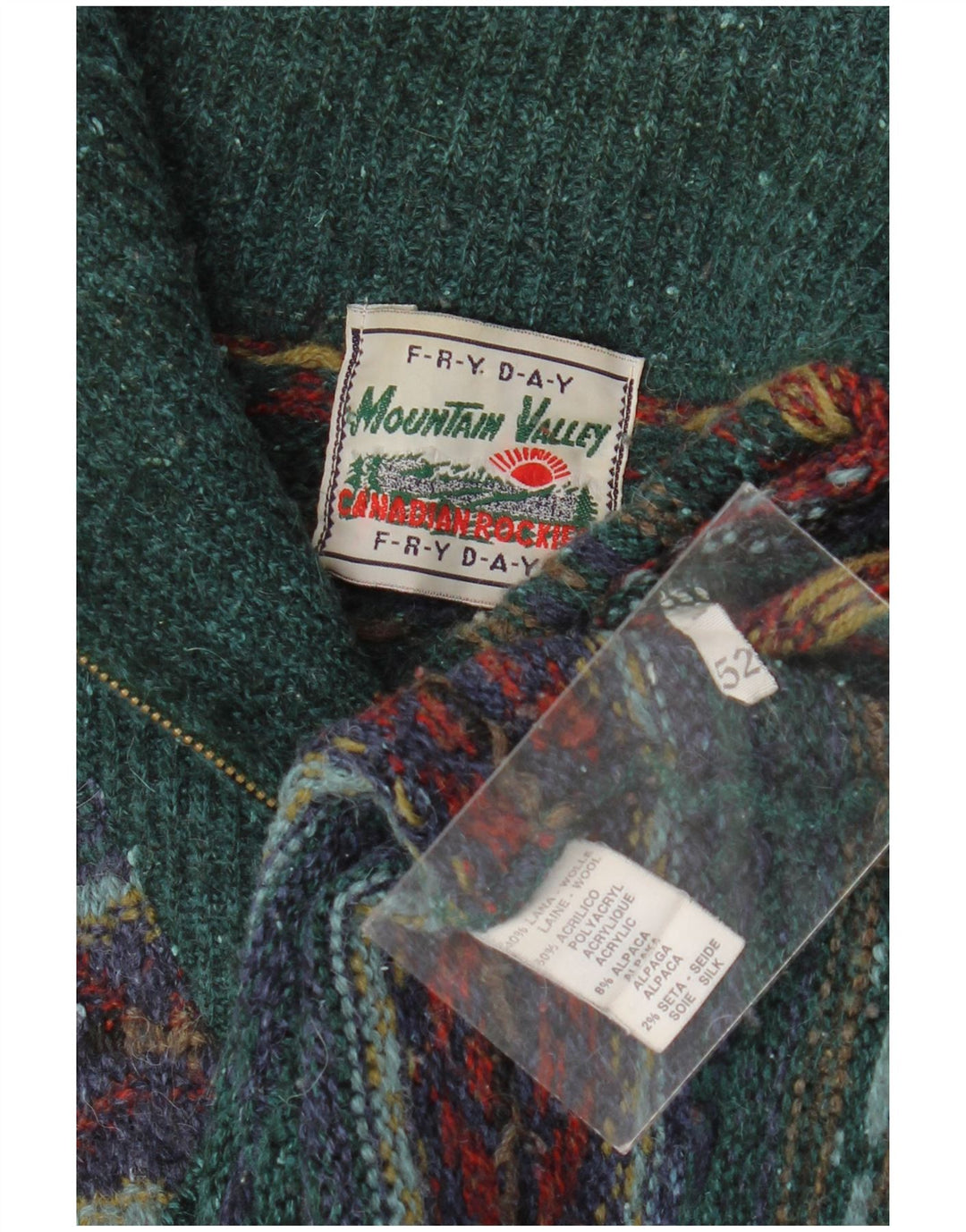 Fryday Herre Zip Neck Jumper Sweater IT 52 Large Green Fair Isle Wool