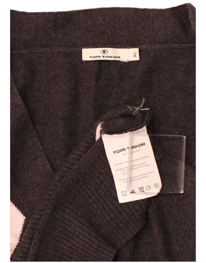 TOM TAILOR Dame Crop Cardigan Sweater UK 18 XL Sort Argyle/Diamond