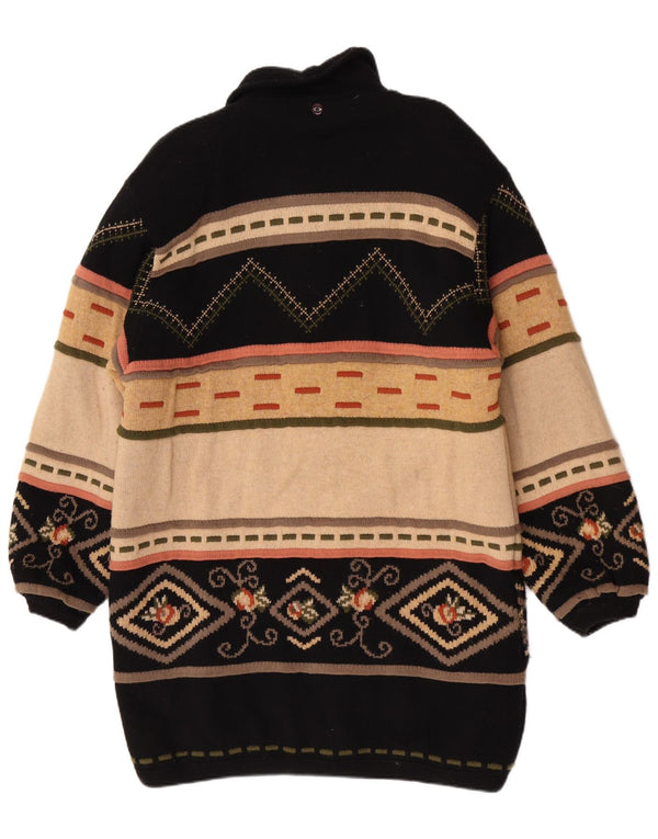 Vintage Womens Knit Windbreaker Coat UK 12 Medium Black Geometric Retro