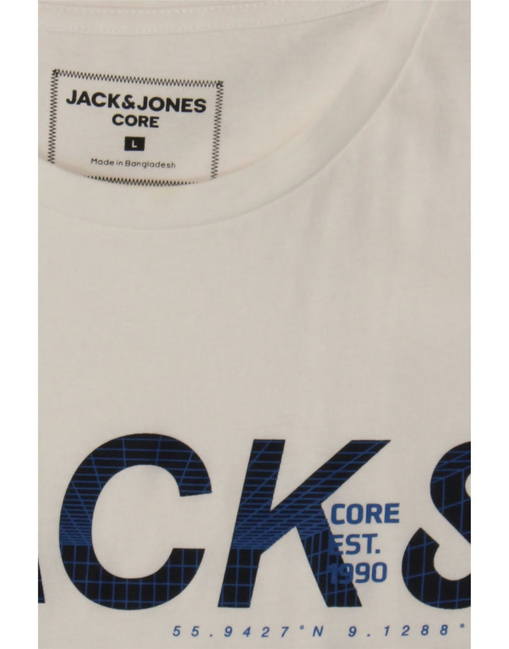 JACK & JONES Mens Graphic T-Shirt Top Large White Cotton Vintage Jack & Jones and Second-Hand Jack & Jones from Messina Hembry 