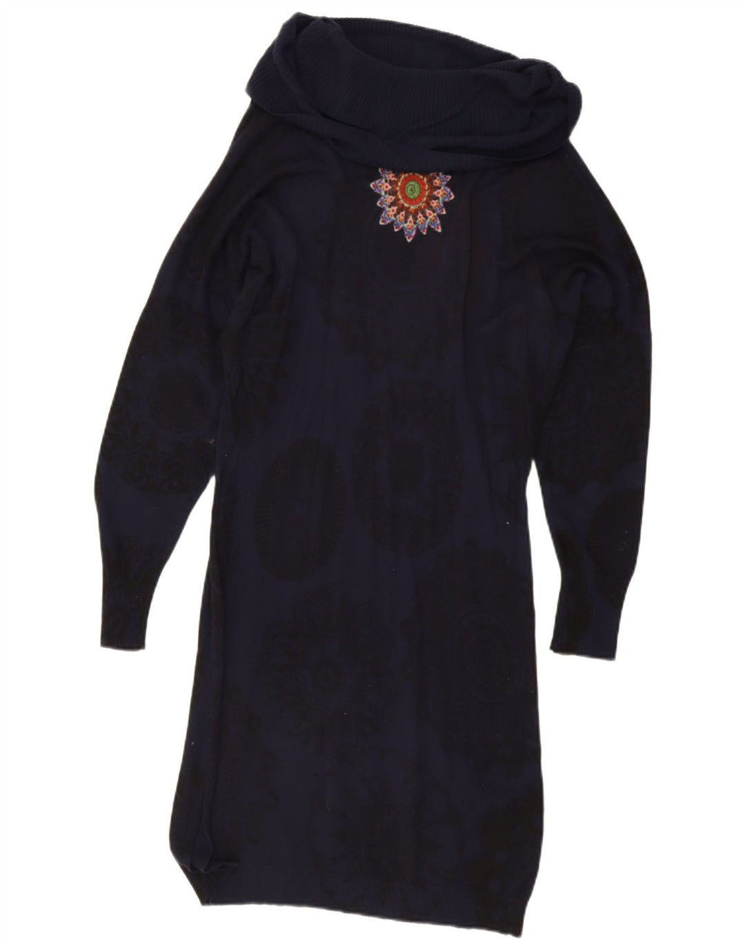 Desigual Kvinder Oversized Grafisk Jumper Kjole UK 14 Medium Navy Blue