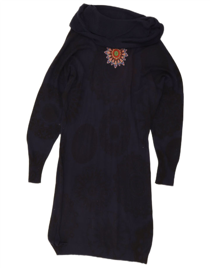 Desigual Kvinder Oversized Grafisk Jumper Kjole UK 14 Medium Navy Blue