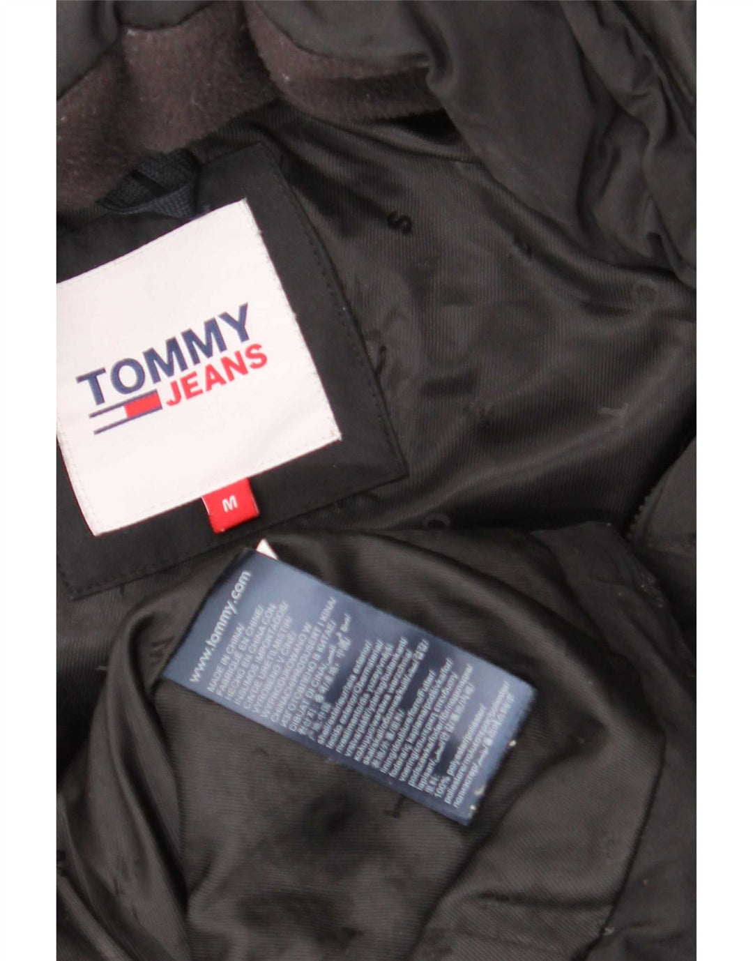 Tommy Hilfiger Dame Hætte Polstret Frakke UK 14 Medium Sort Polyester