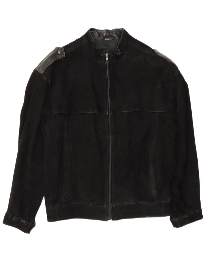 Vintage Herre Military Suede Bomber Jacket IT 46 Small Black