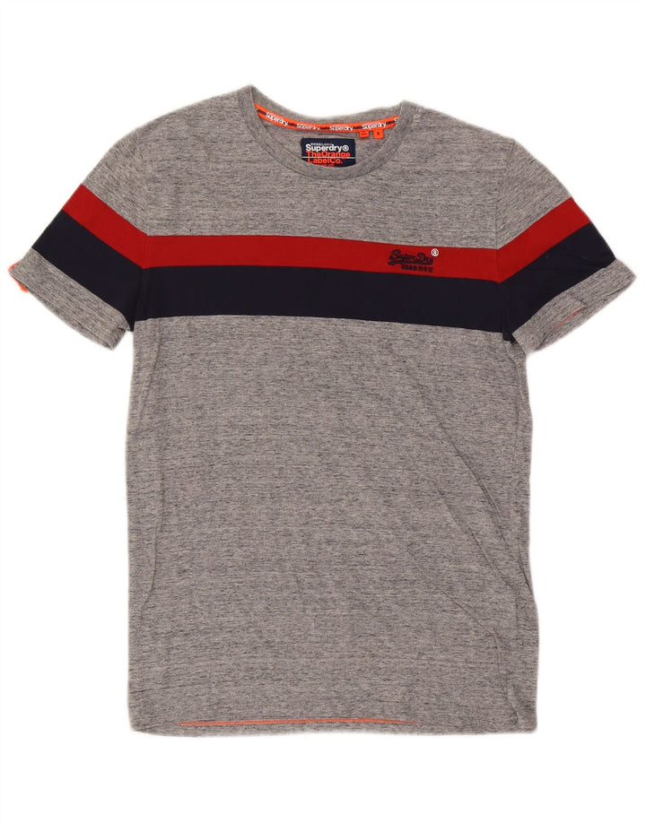 Superdry T-shirt top til mænd, lille grå farveblok bomuld