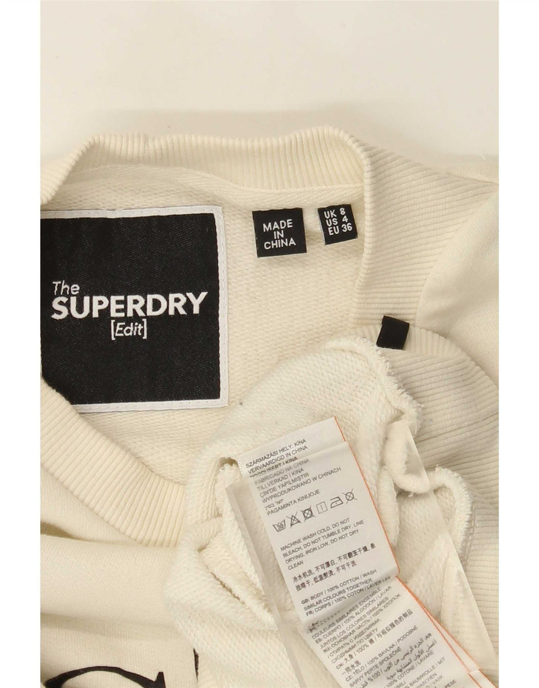 Superdry Womens Oversized Crop Sweatshirt Jumper UK 8 Small Off White