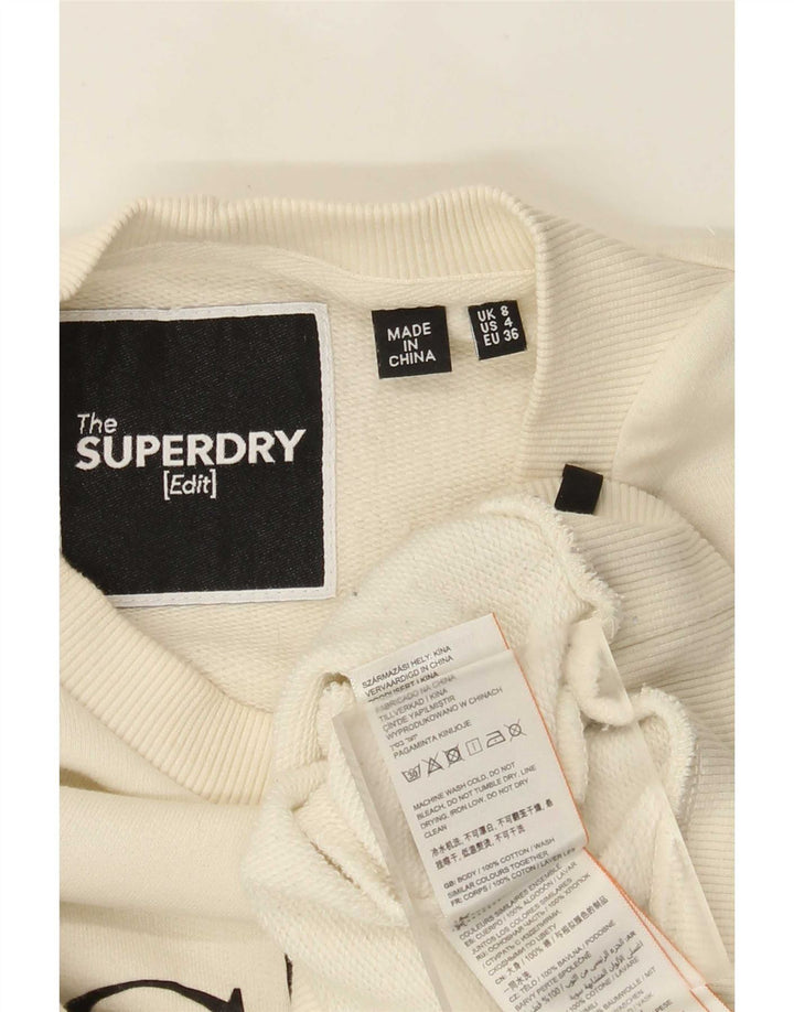 Superdry Womens Oversized Crop Sweatshirt Jumper UK 8 Small Off White