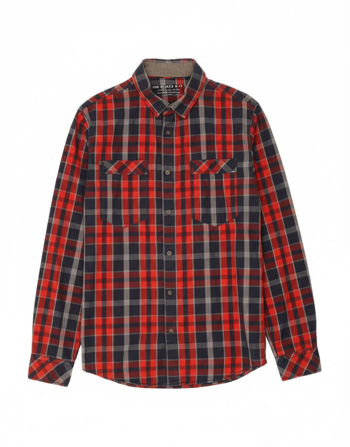 JACK & JONES Mens Shirt Large Navy Blue Check Cotton