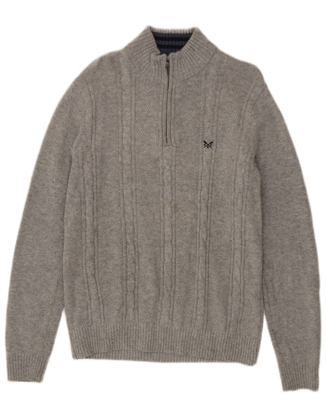 Besætningstøj Herre Zip Neck Jumper Sweater Stor Grå Lammeuld