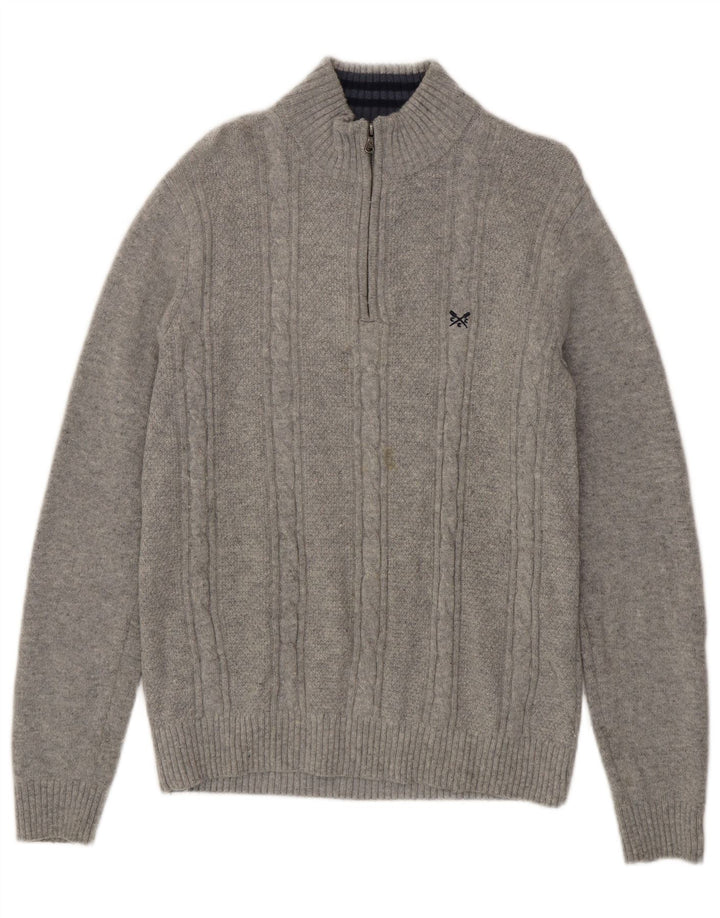 Besætningstøj Herre Zip Neck Jumper Sweater Stor Grå Lammeuld