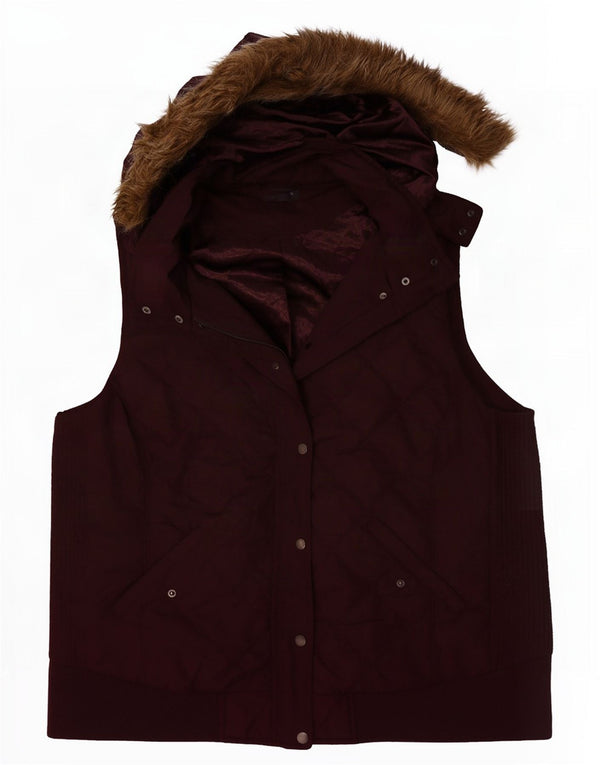 Marks & Spencer Dame Hætte Quiltet Gilet UK 22 3XL Burgundy Polyester