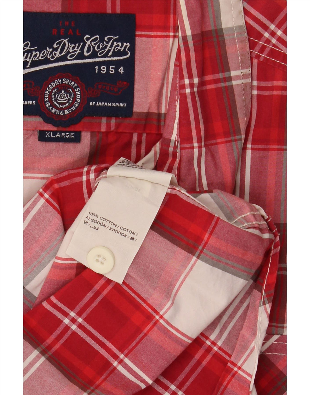 SUPERDRY kortærmet herreskjorte XL rød ternet bomuld