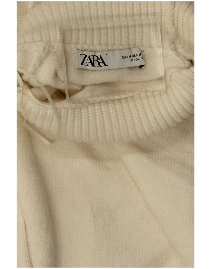 Zara Womens Crop Oversized rullehals sweater UK 14 Medium Off White