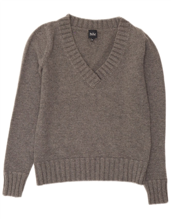 Woolrich Dame V-hals sweater UK 12 Medium Grå Uld