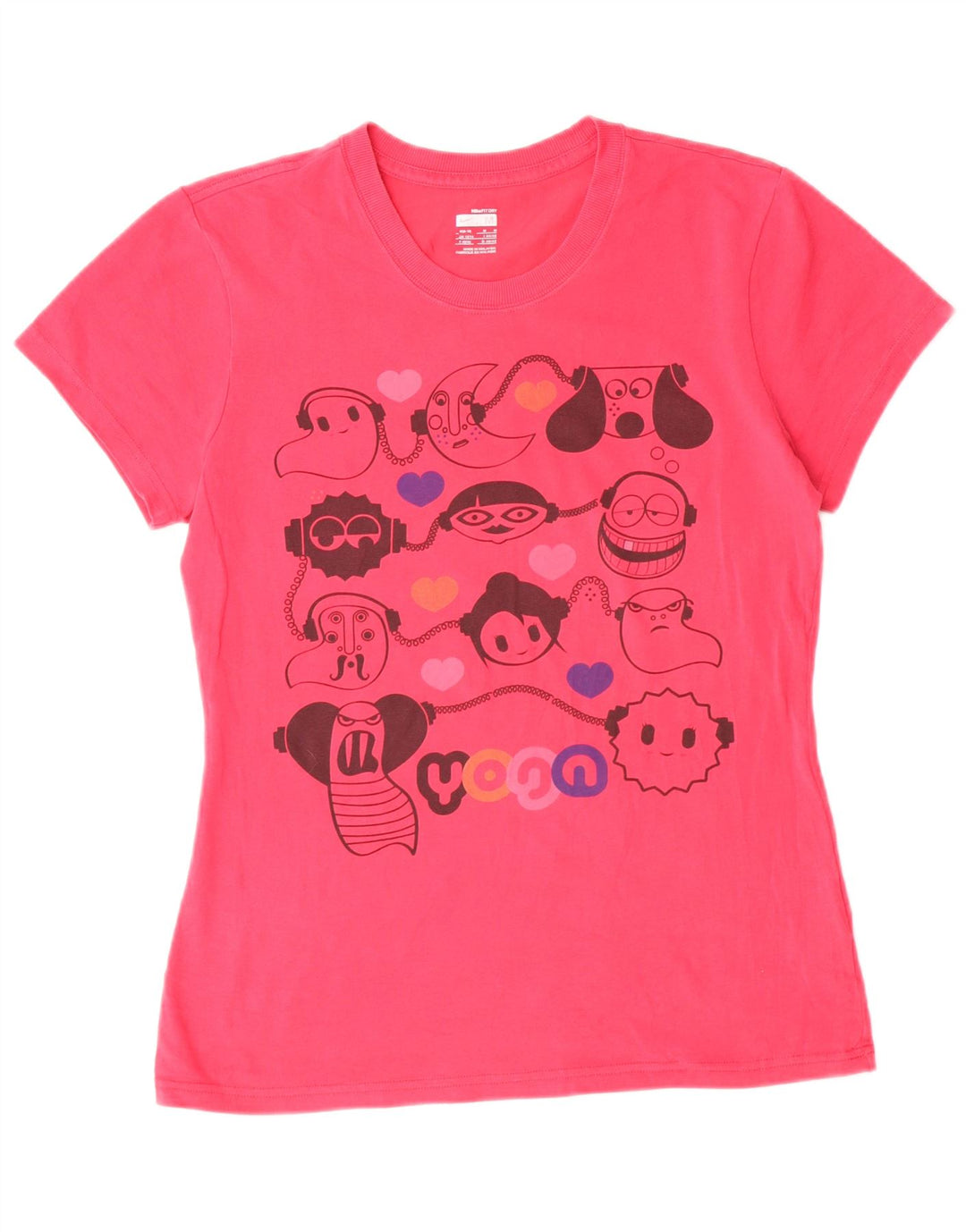 NIKE grafisk T-shirt top til kvinder UK 12/14 Medium Pink Bomuld