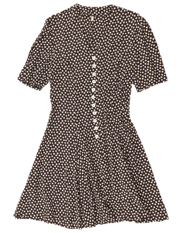 VINTAGE Dame A-Line Kjole IT 42 Medium Sort Blomster