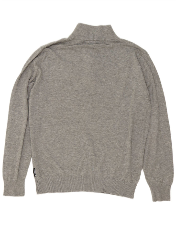 Dkny Herre Zip Neck Jumper Sweater Stor Grå Flecked Bomuld