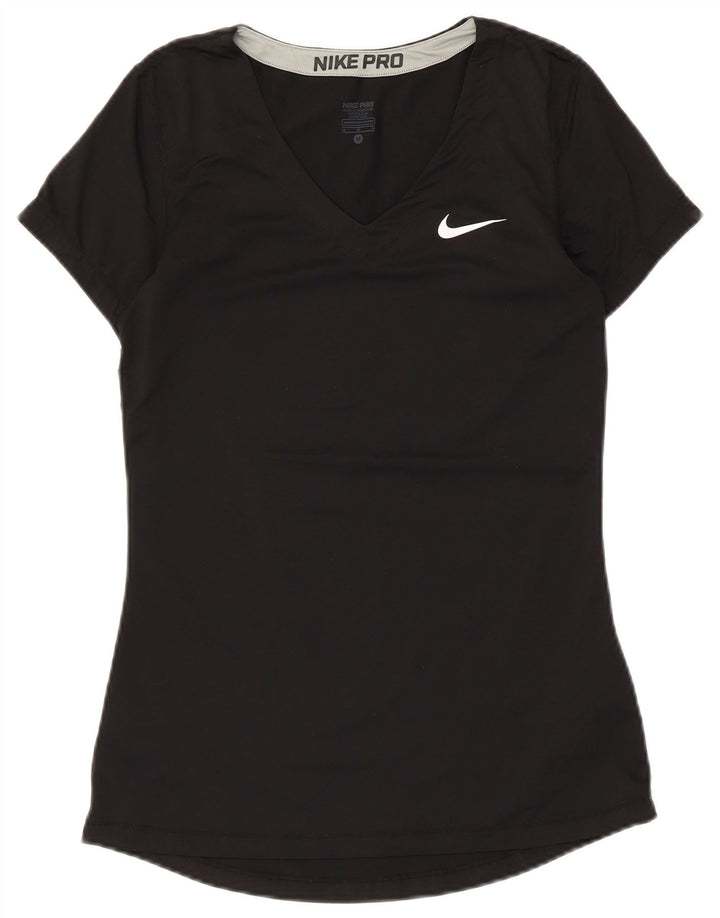 Nike Dame Dri Fit T-Shirt Top UK 12 Medium Sort Polyester