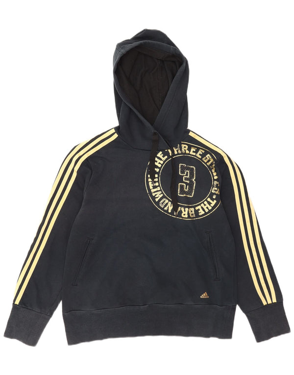 Adidas Graphic Hoodie Jumper UK 16/18 Large Navy Blue Bomuld