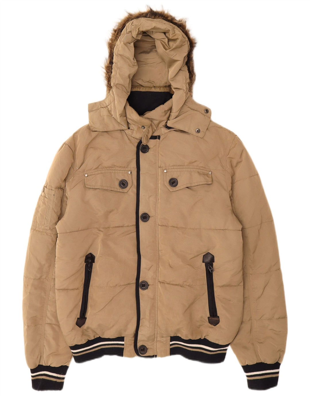 Zara Herre hættepolstret jakke UK 40 Stor Beige Nylon