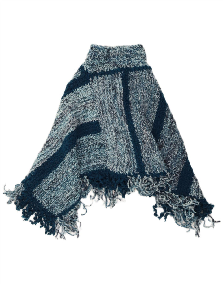 VINTAGE Dame Poncho Jumper One Size Blå Stribet