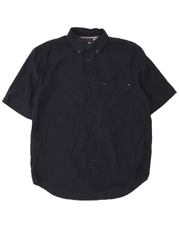 Tommy Hilfiger Kortærmet Herreskjorte Medium Navy Blue Linen