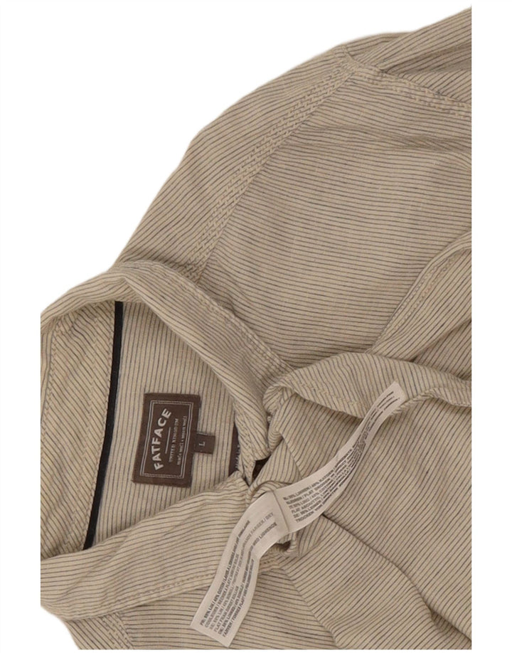 Fat Face Herreskjorte Stor Beige Pinstripe Linen
