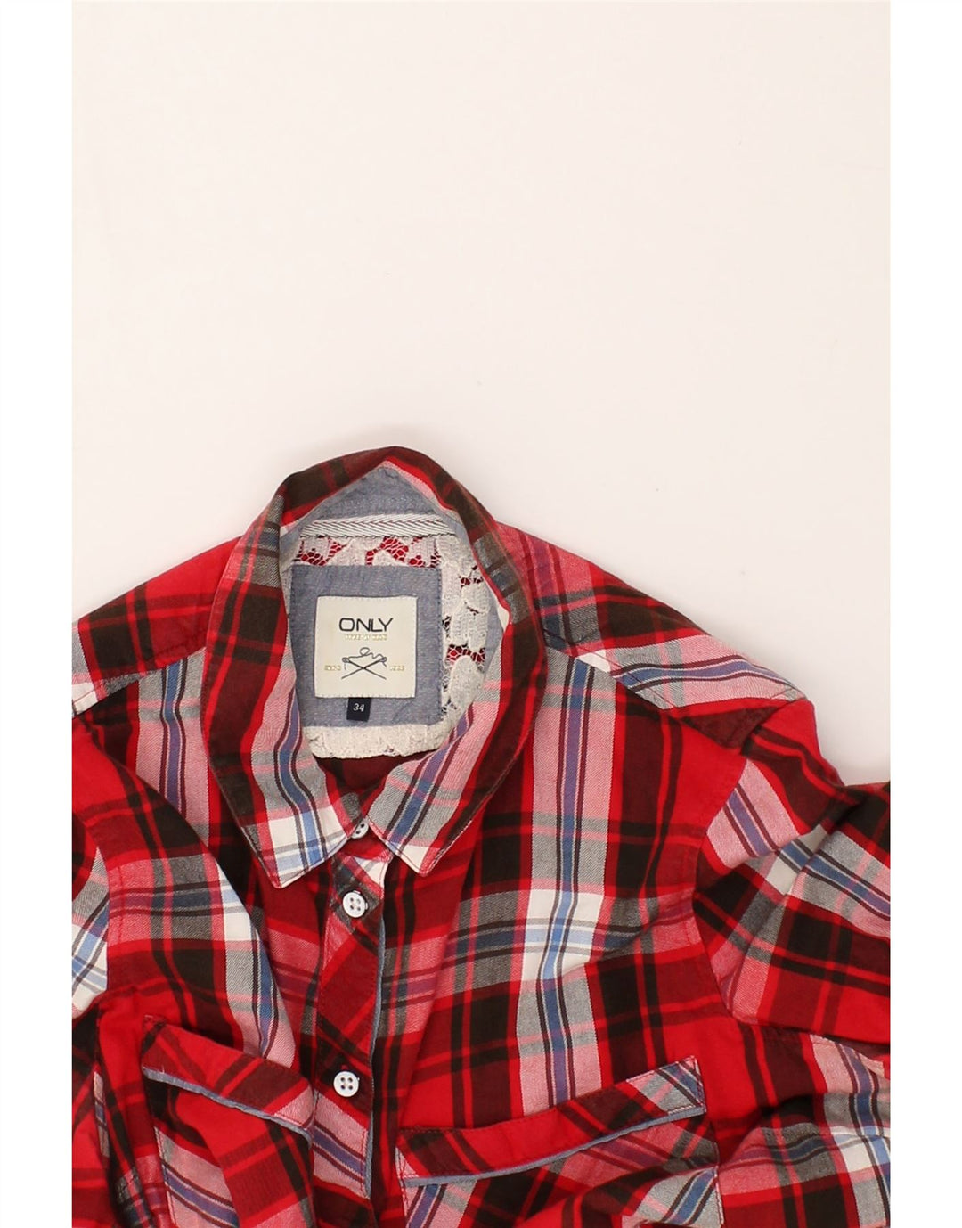 ONLY Womens Shirt EU 34 XS Red Check Cotton | Vintage Only | Thrift | Second-Hand Only | Used Clothing | Messina Hembry 