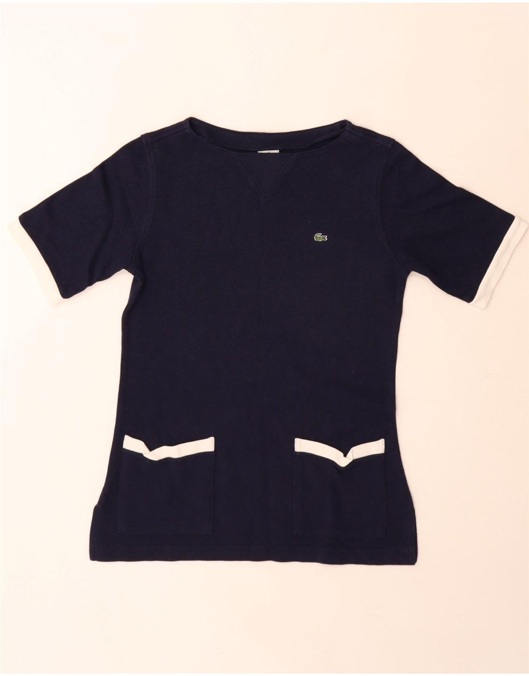 Lacoste T-shirt top til kvinder Størrelse 39 Medium Marineblå Colourblock Bomuld
