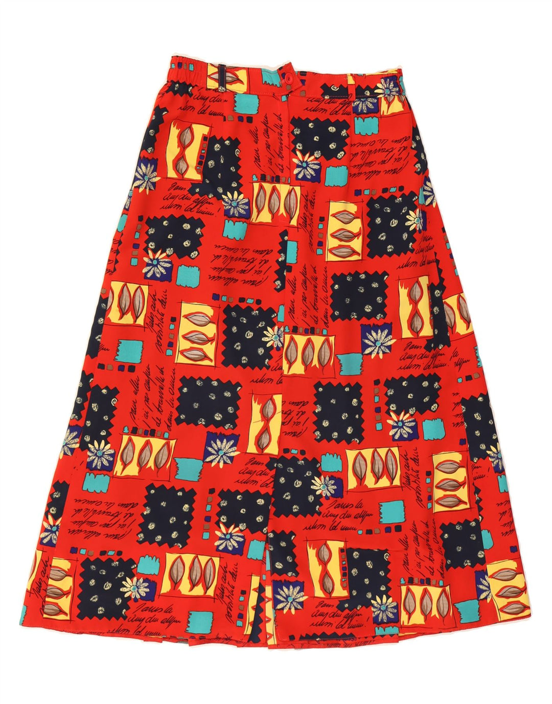 VINTAGE Womens A-Line Skirt W28 Medium Red Patchwork Polyester Vintage Vintage and Second-Hand Vintage from Messina Hembry 