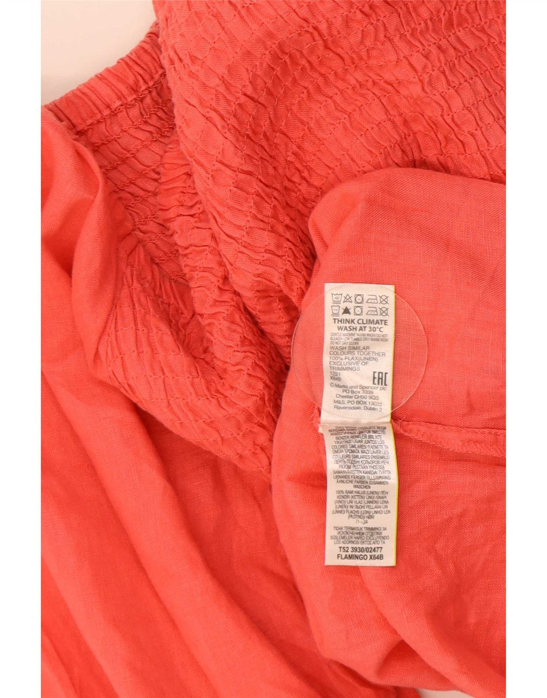 Marks & Spencer Dame 3/4-ærmet bluse Top UK 16 Large Red Linen